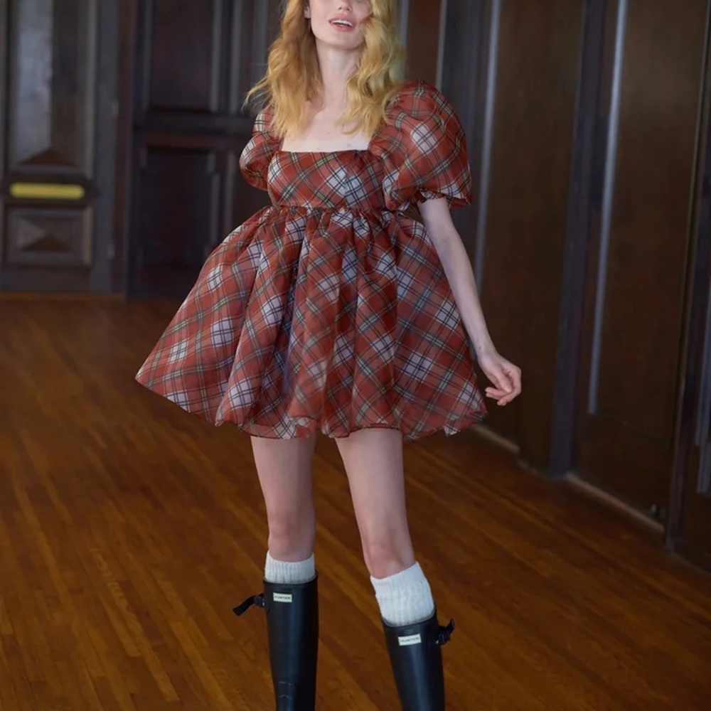 Selkie Plaid Puff Sleeve Dress JANE EYRE-XXL